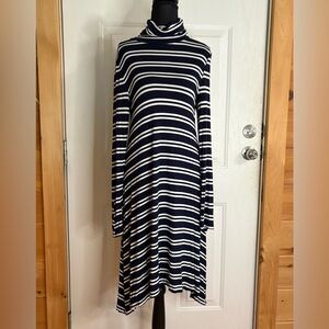 Anthropologie Maeve navy blue and white striped turtleneck dress size M